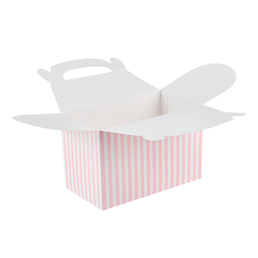 Bio Tek Pink & White Stripe Paper Gable Box / Take Out Container - Compostable - 8 1/2" x 4 3/4" x 5 1/2" - 100 count box