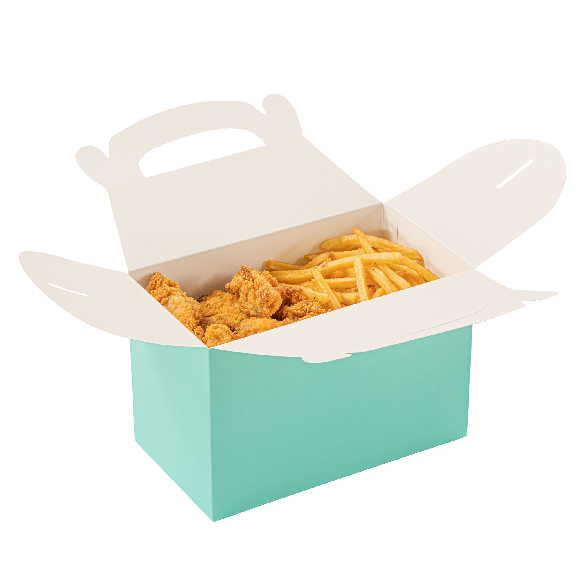 Bio Tek Turquoise Paper Gable Box / Take Out Container - Compostable - 8 1/2" x 4 3/4" x 5 1/2" - 25 count box