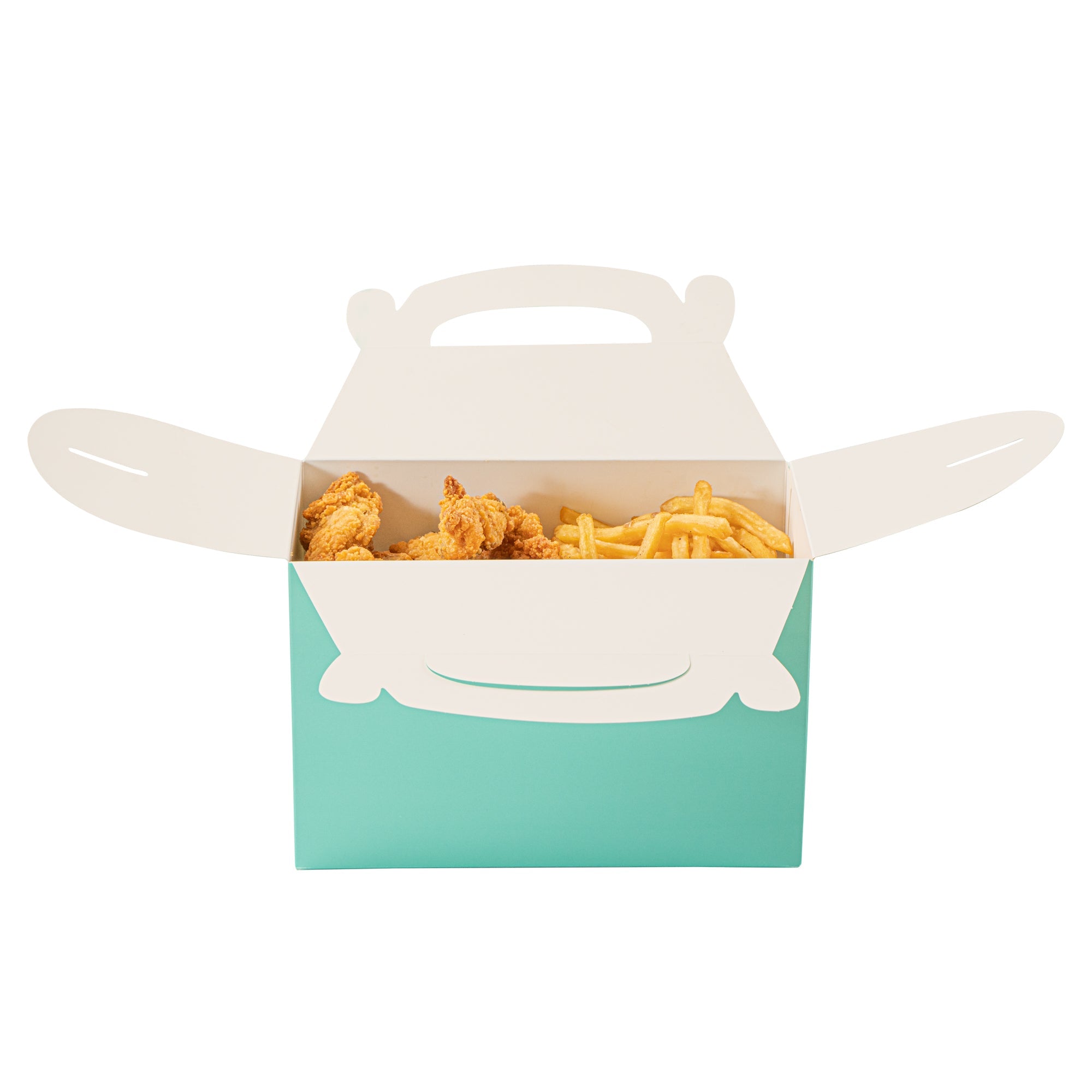 Bio Tek Turquoise Paper Gable Box / Take Out Container - Compostable - 8 1/2" x 4 3/4" x 5 1/2" - 100 count box