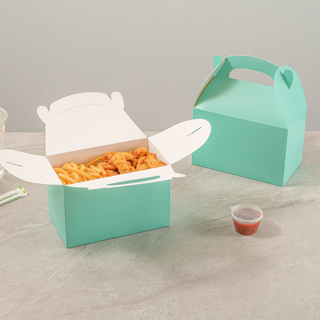 Bio Tek Turquoise Paper Gable Box / Take Out Container - Compostable - 8 1/2" x 4 3/4" x 5 1/2" - 100 count box