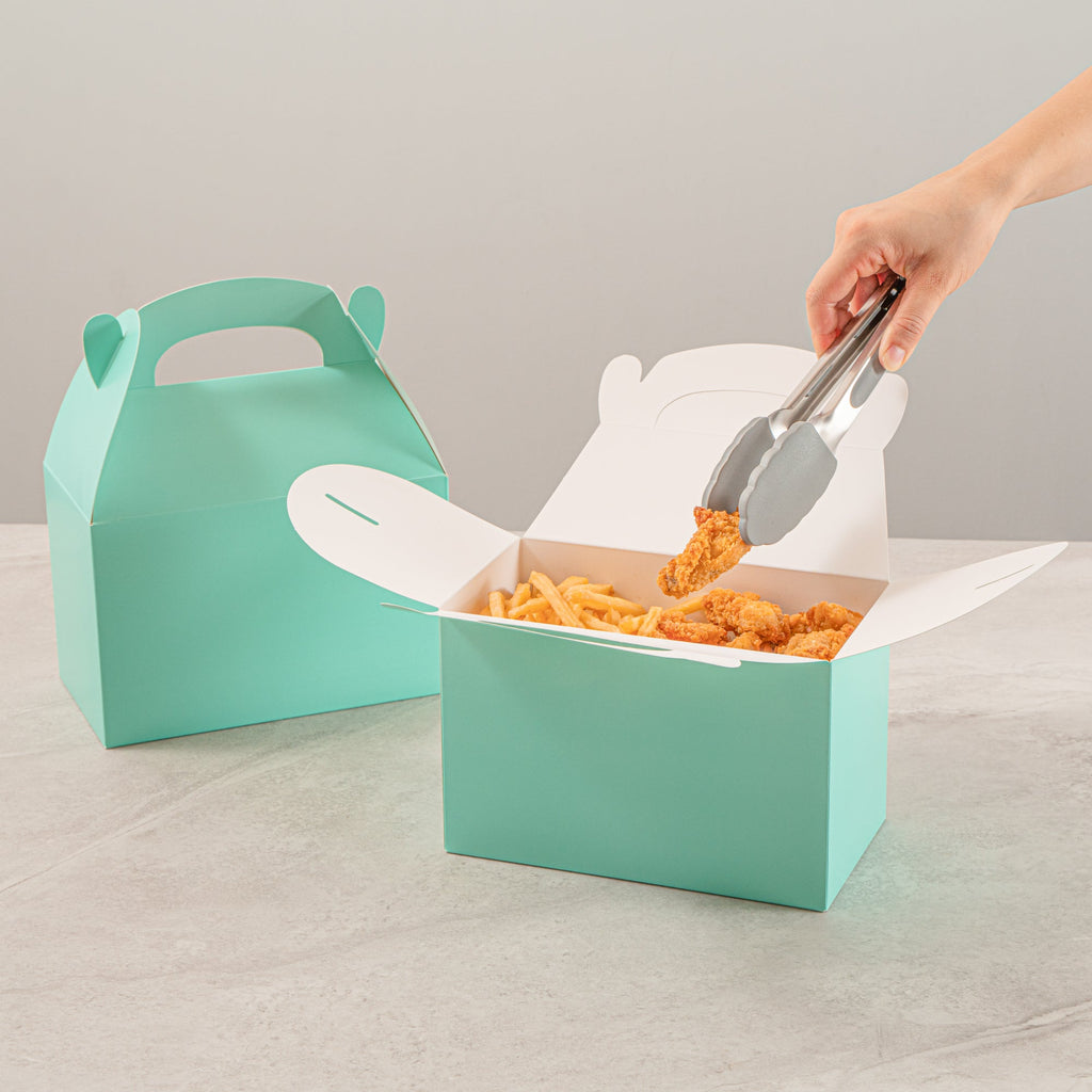 Bio Tek Turquoise Paper Gable Box / Take Out Container - Compostable - 8 1/2" x 4 3/4" x 5 1/2" - 100 count box