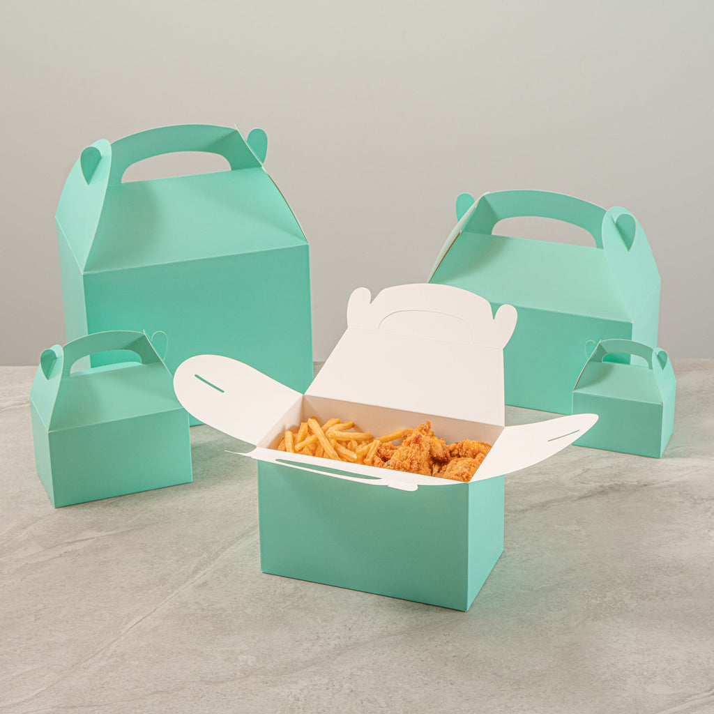 Bio Tek Turquoise Paper Gable Box / Take Out Container - Compostable - 8 1/2" x 4 3/4" x 5 1/2" - 100 count box