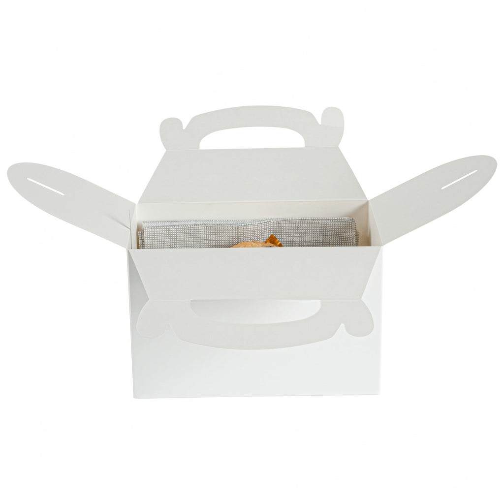 Bio Tek White Paper Gable Box / Take Out Container - Greaseproof - 8 1/2" x 4 3/4" x 5 1/2" - 100 count box