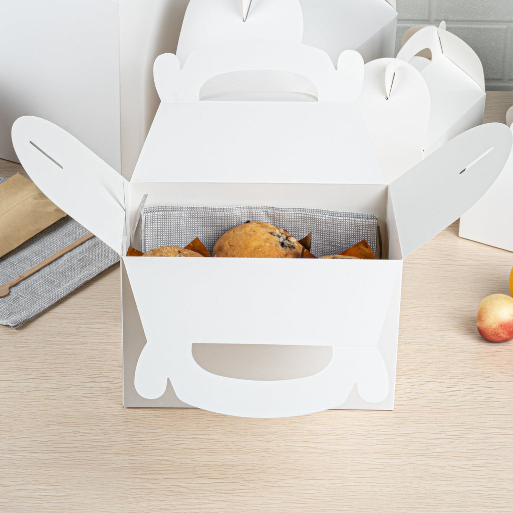 Bio Tek White Paper Gable Box / Take Out Container - Greaseproof - 8 1/2" x 4 3/4" x 5 1/2" - 100 count box
