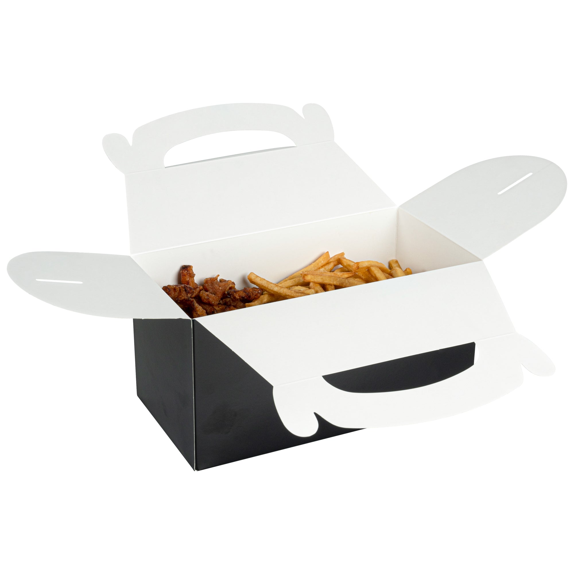 Bio Tek Black Paper Gable Box / Take Out Container - Greaseproof - 9 1/2" x 5" x 5" - 25 count box