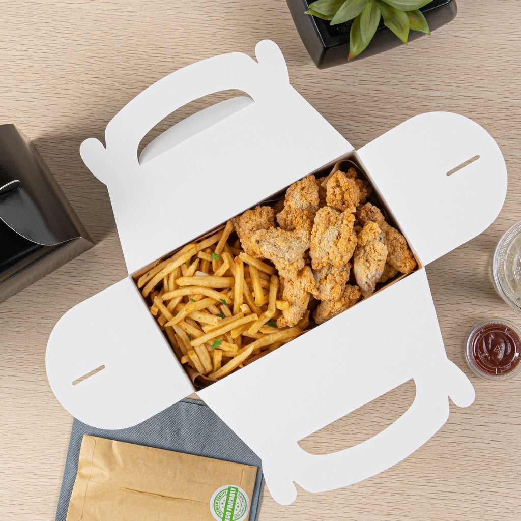 Bio Tek Black Paper Gable Box / Take Out Container - Greaseproof - 9 1/2" x 5" x 5" - 25 count box