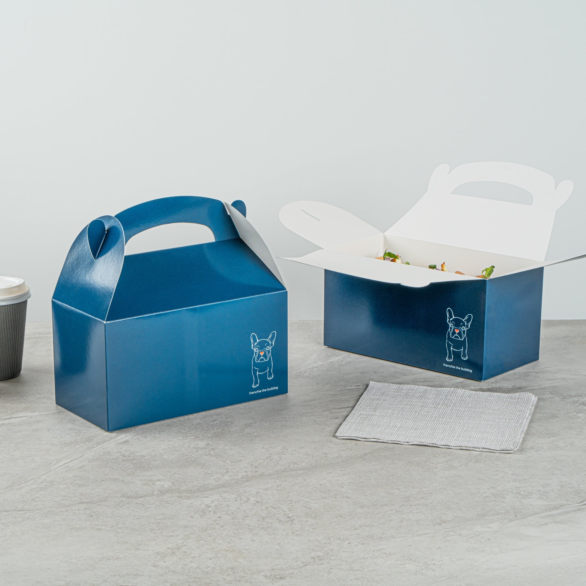Bio Tek Frenchie Paper Gable Box / Take Out Container - Compostable - 9 1/2" x 5" x 5" - 25 count box