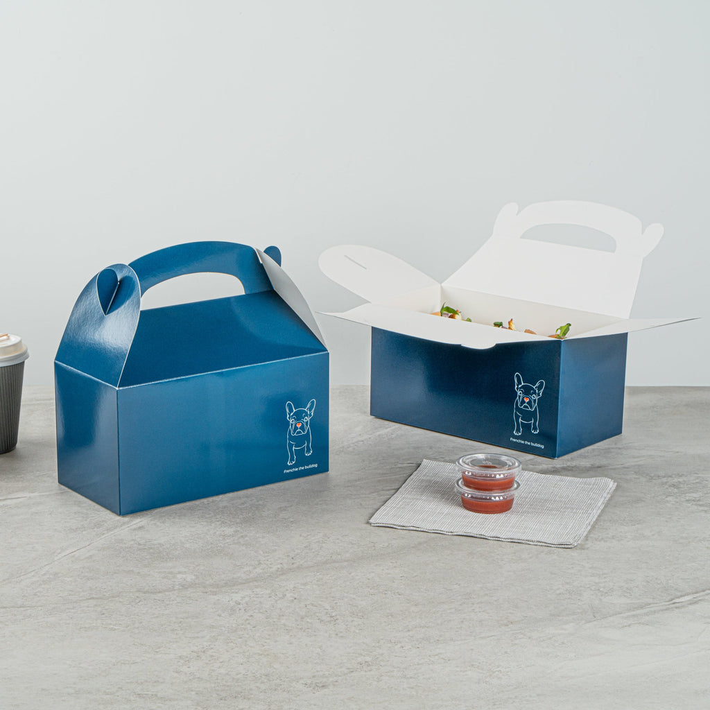 Bio Tek Frenchie Paper Gable Box / Take Out Container - Compostable - 9 1/2" x 5" x 5" - 100 count box