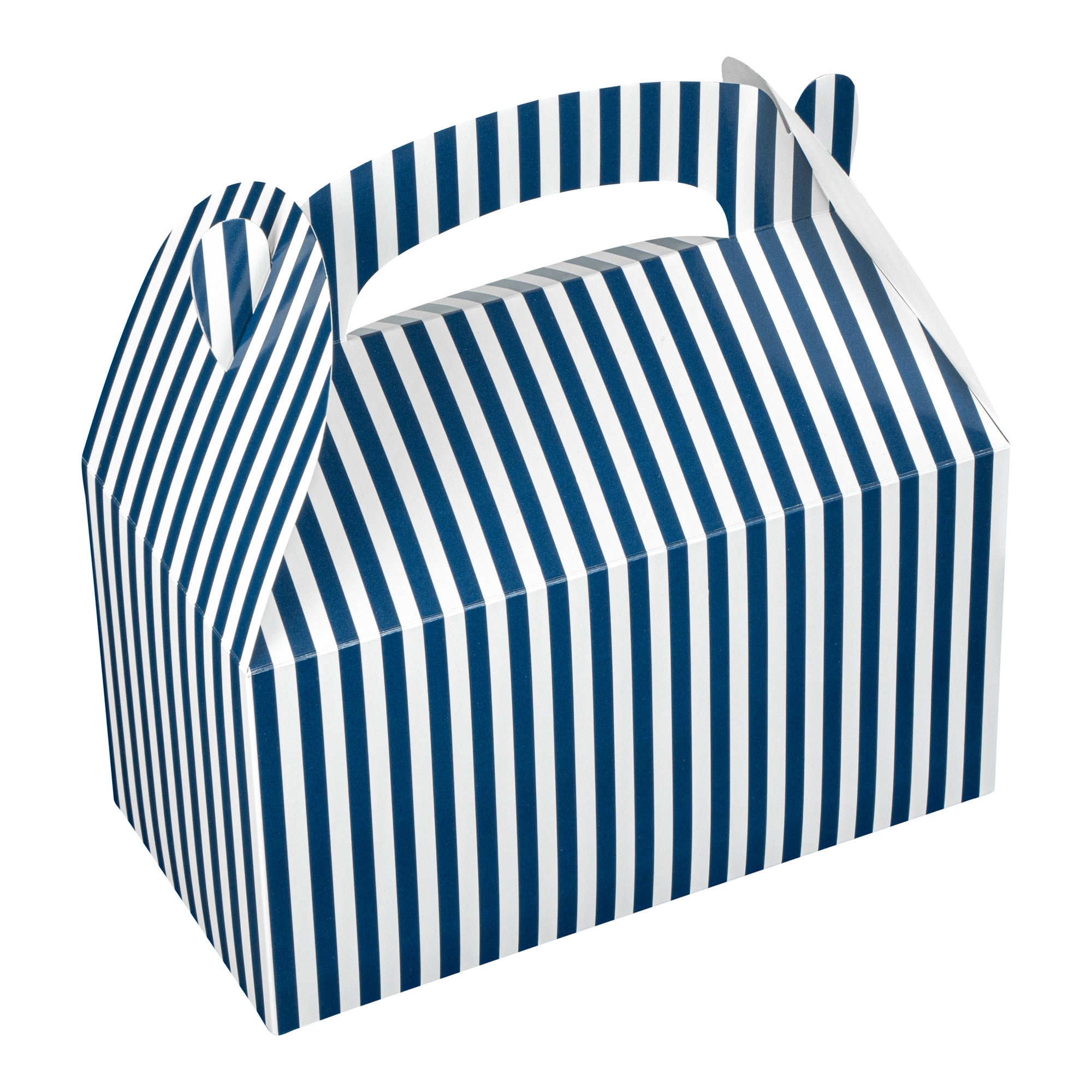 Bio Tek Blue & White Stripe Paper Gable Box / Take Out Container - Compostable - 9 1/2" x 5" x 5" - 100 count box