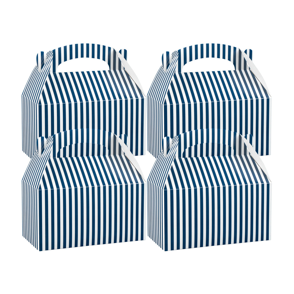Bio Tek Blue & White Stripe Paper Gable Box / Take Out Container - Compostable - 9 1/2" x 5" x 5" - 100 count box