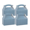 Bio Tek Blue & White Stripe Paper Gable Box / Take Out Container - Compostable - 9 1/2" x 5" x 5" - 25 count box