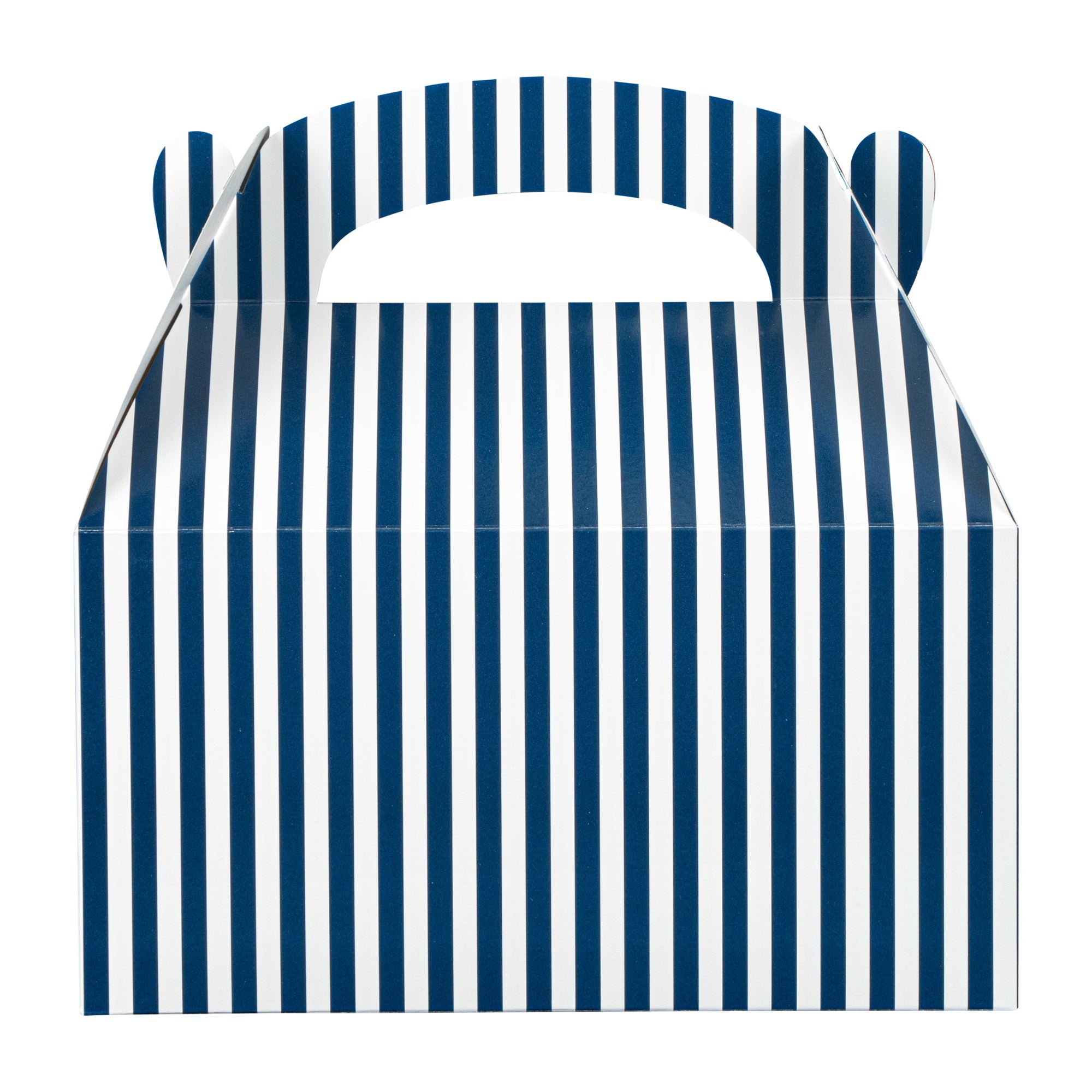 Bio Tek Blue & White Stripe Paper Gable Box / Take Out Container - Compostable - 9 1/2" x 5" x 5" - 25 count box