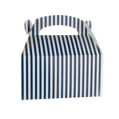 Bio Tek Blue & White Stripe Paper Gable Box / Take Out Container - Compostable - 9 1/2" x 5" x 5" - 100 count box