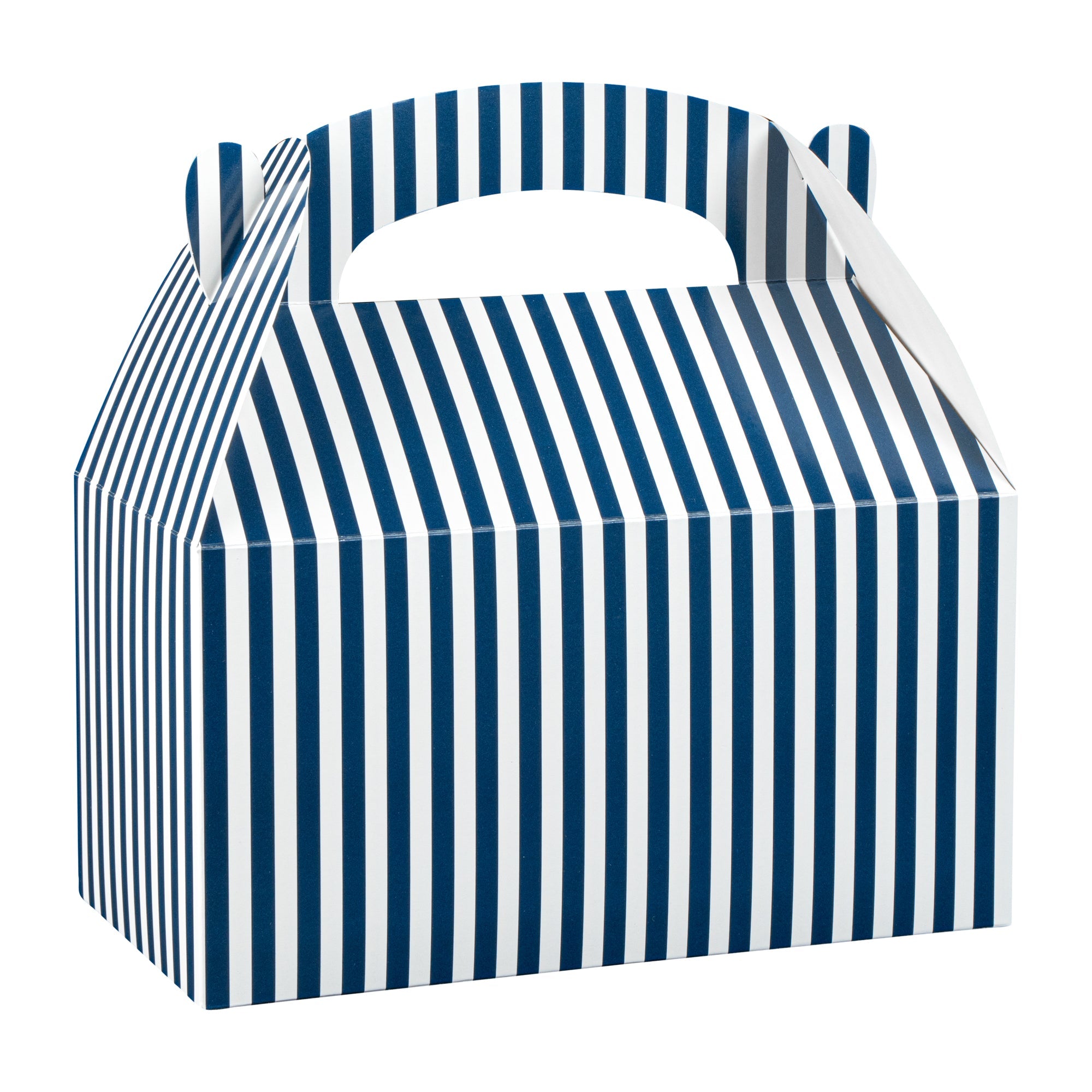 Bio Tek Blue & White Stripe Paper Gable Box / Take Out Container - Compostable - 9 1/2" x 5" x 5" - 100 count box