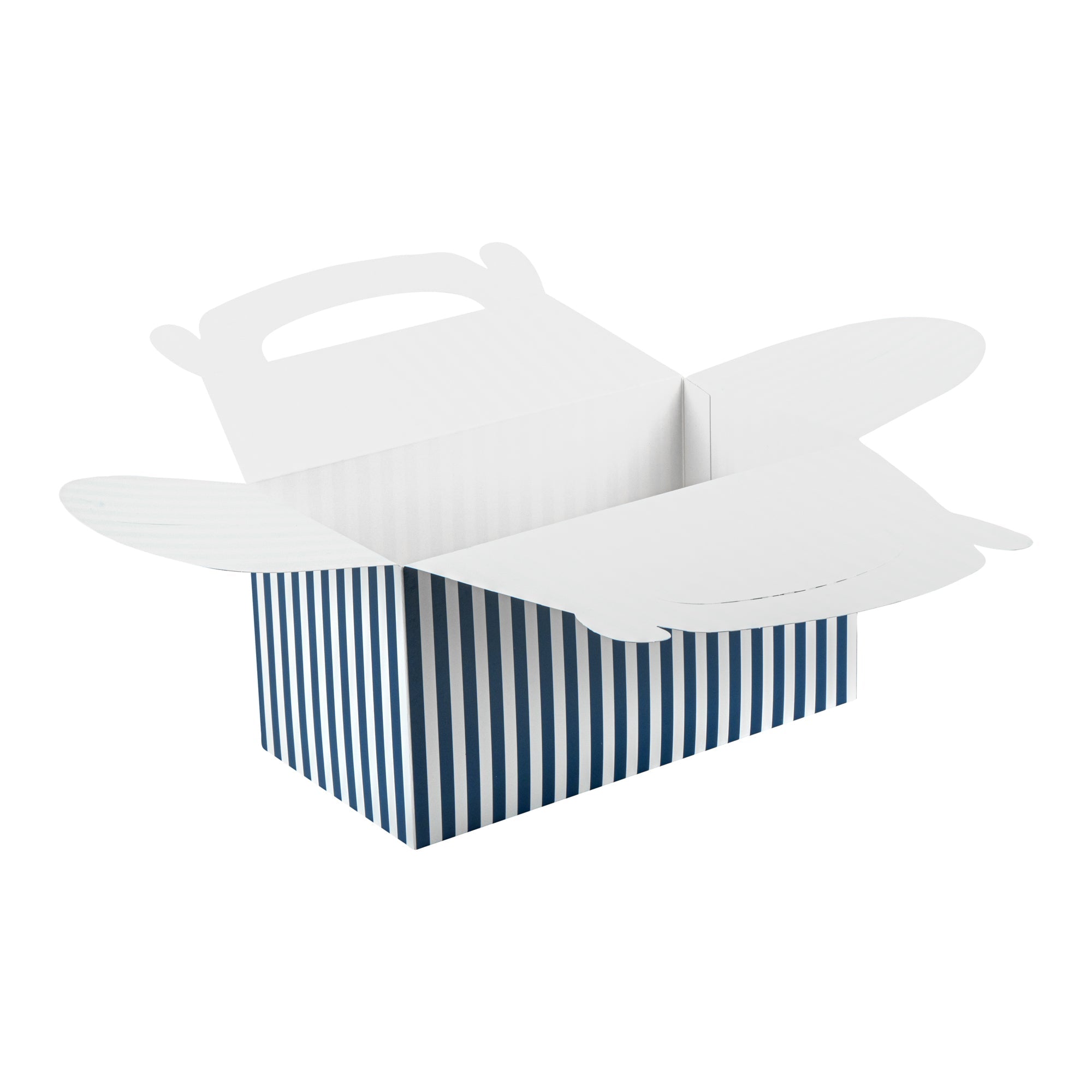 Bio Tek Blue & White Stripe Paper Gable Box / Take Out Container - Compostable - 9 1/2" x 5" x 5" - 100 count box