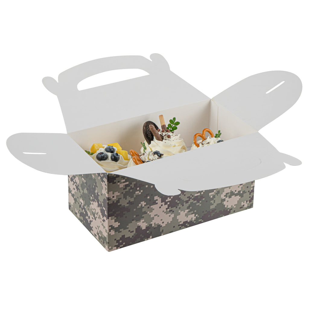 Bio Tek Camouflage Paper Gable Box / Take Out Container - Compostable - 9 1/2" x 5" x 5" - 25 count box