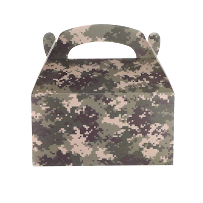 Bio Tek Camouflage Paper Gable Box / Take Out Container - Compostable - 9 1/2" x 5" x 5" - 25 count box