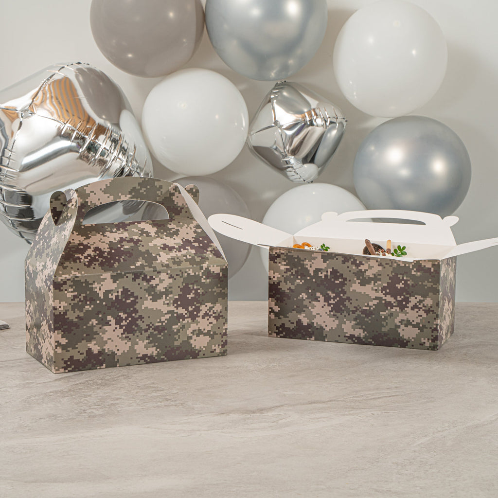 Bio Tek Camouflage Paper Gable Box / Take Out Container - Compostable - 9 1/2" x 5" x 5" - 25 count box