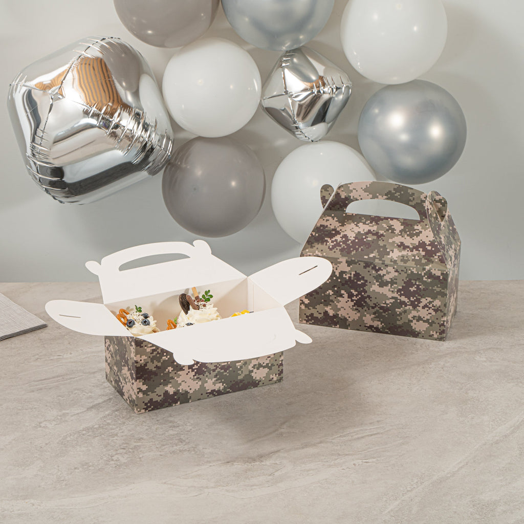 Bio Tek Camouflage Paper Gable Box / Take Out Container - Compostable - 9 1/2" x 5" x 5" - 25 count box
