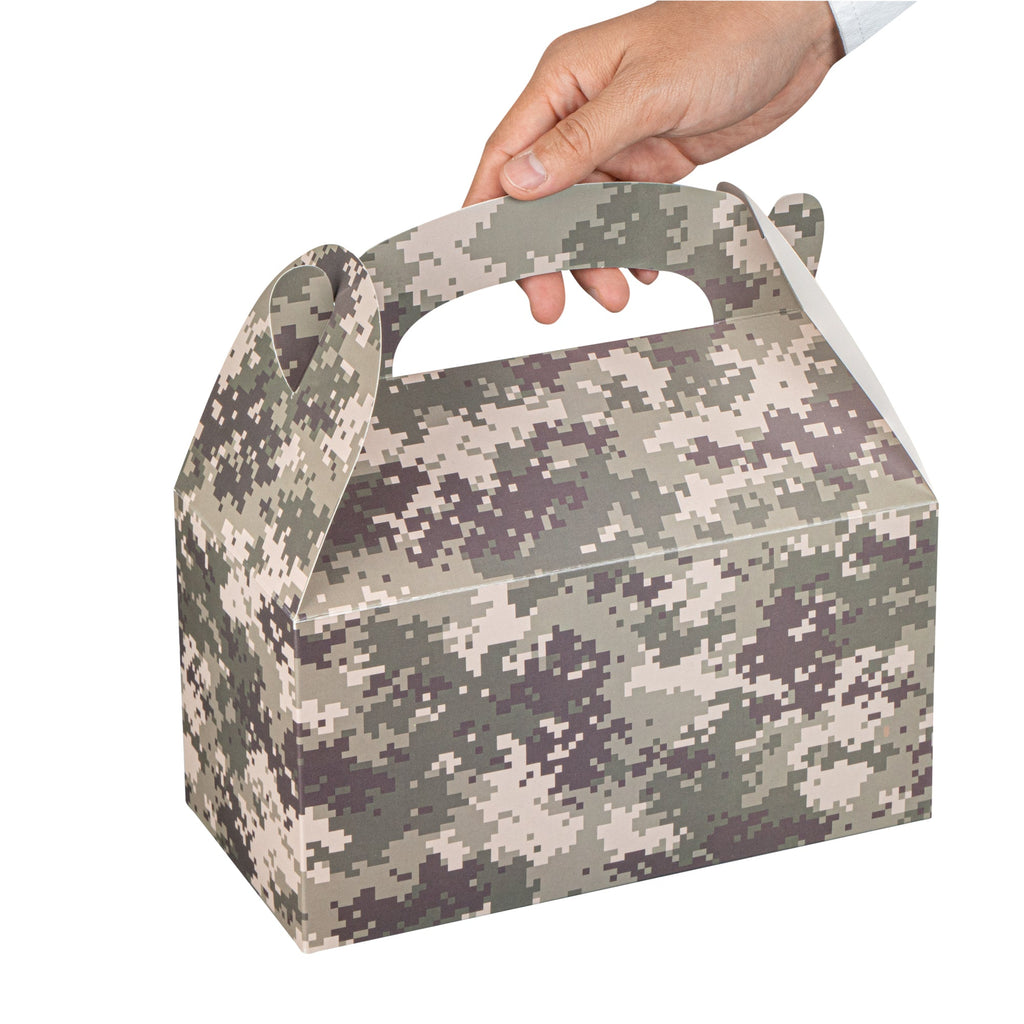 Bio Tek Camouflage Paper Gable Box / Take Out Container - Commercially composatble - 9 1/2" x 5" x 5" - 100 count box