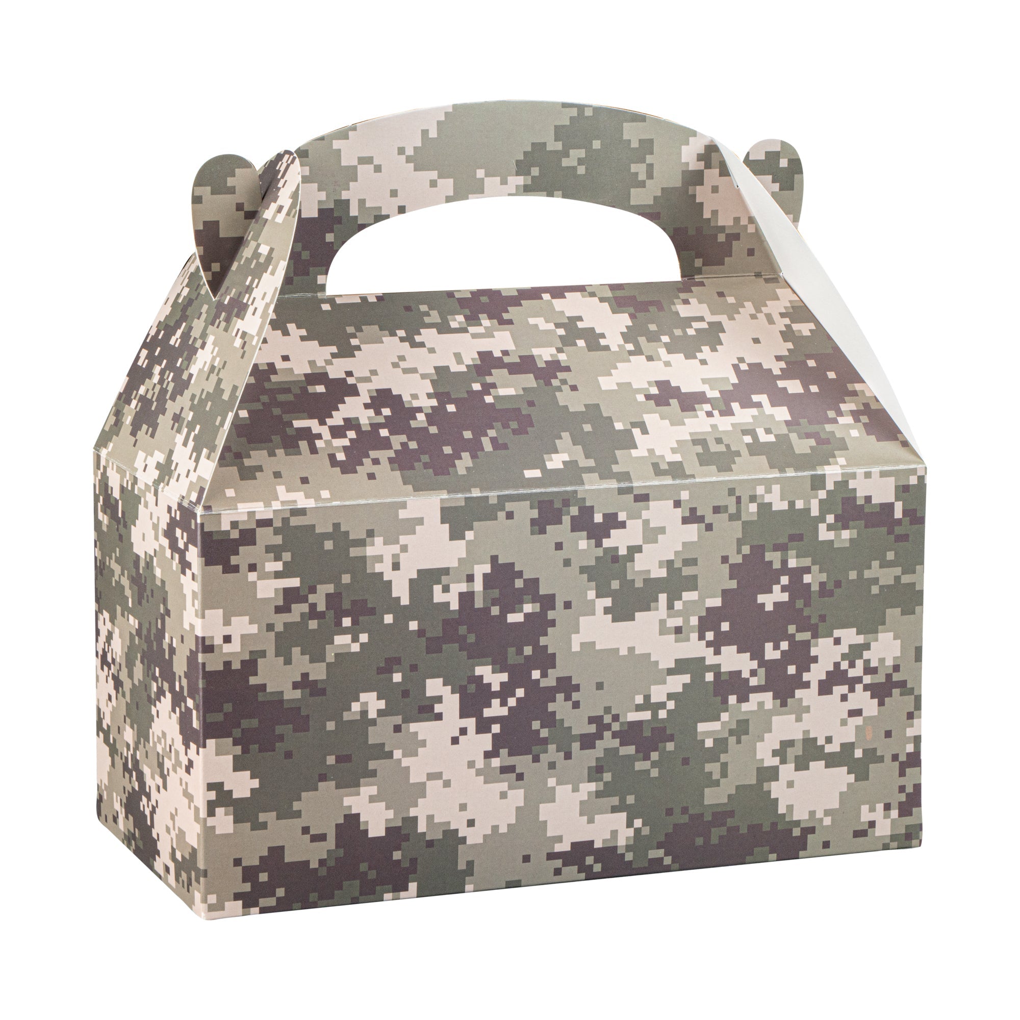 Bio Tek Camouflage Paper Gable Box / Take Out Container - Commercially composatble - 9 1/2" x 5" x 5" - 100 count box