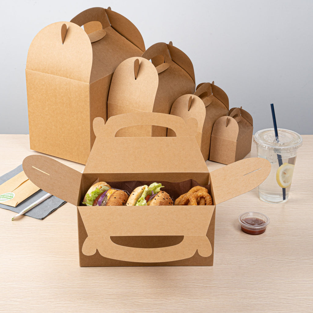 Bio Tek Kraft Paper Gable Box / Take Out Container - Greaseproof - 9 1/2" x 5" x 5" - 100 count box