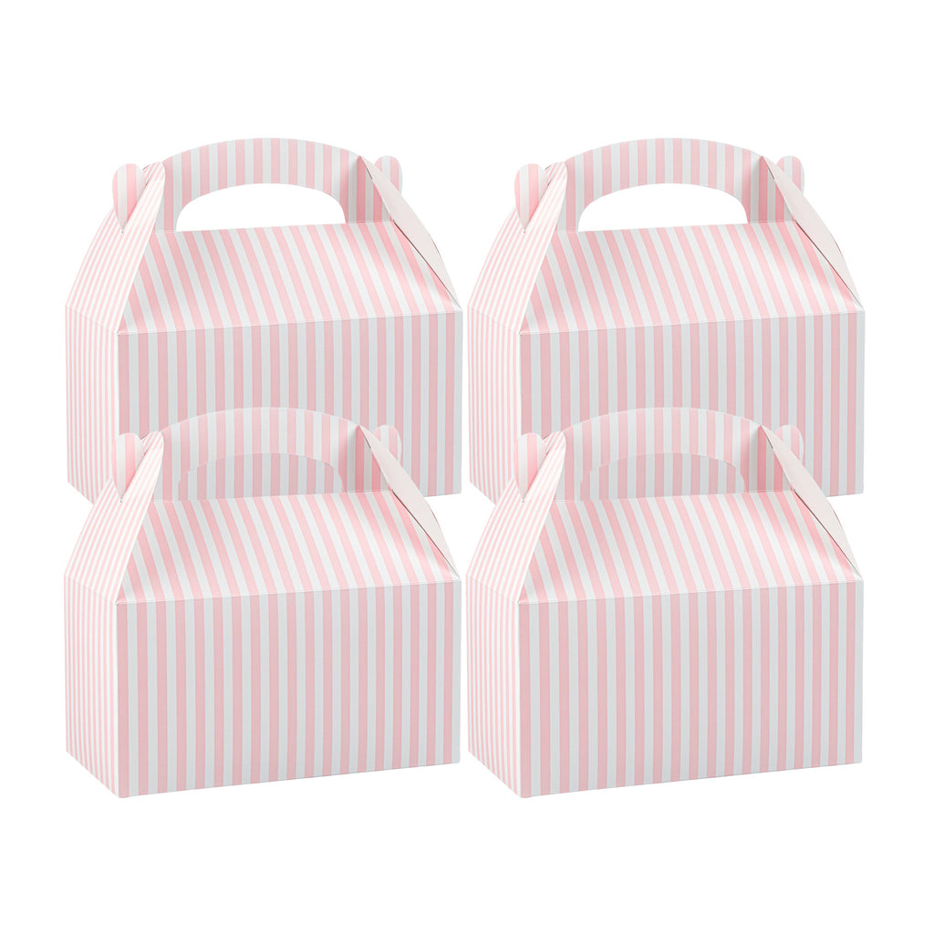 Bio Tek Pink & White Stripe Paper Gable Box / Take Out Container - Compostable - 9 1/2" x 5" x 5" - 100 count box