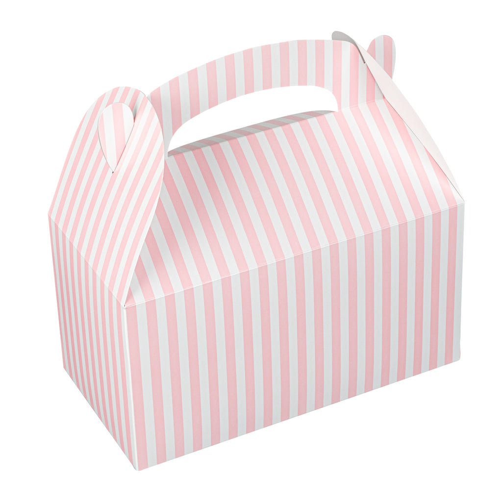 Bio Tek Pink & White Stripe Paper Gable Box / Take Out Container - Compostable - 9 1/2" x 5" x 5" - 25 count box