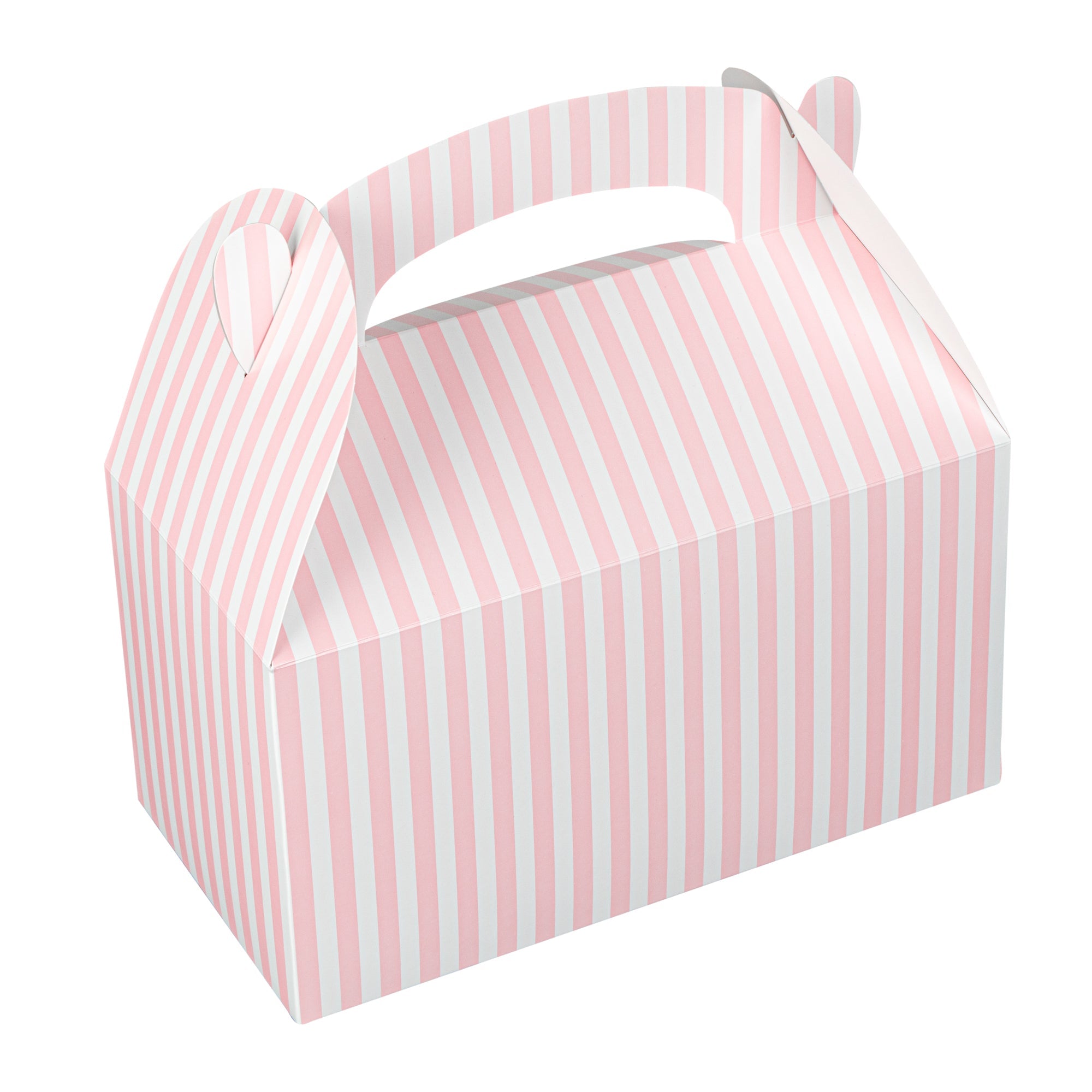 Bio Tek Pink & White Stripe Paper Gable Box / Take Out Container - Compostable - 9 1/2" x 5" x 5" - 25 count box