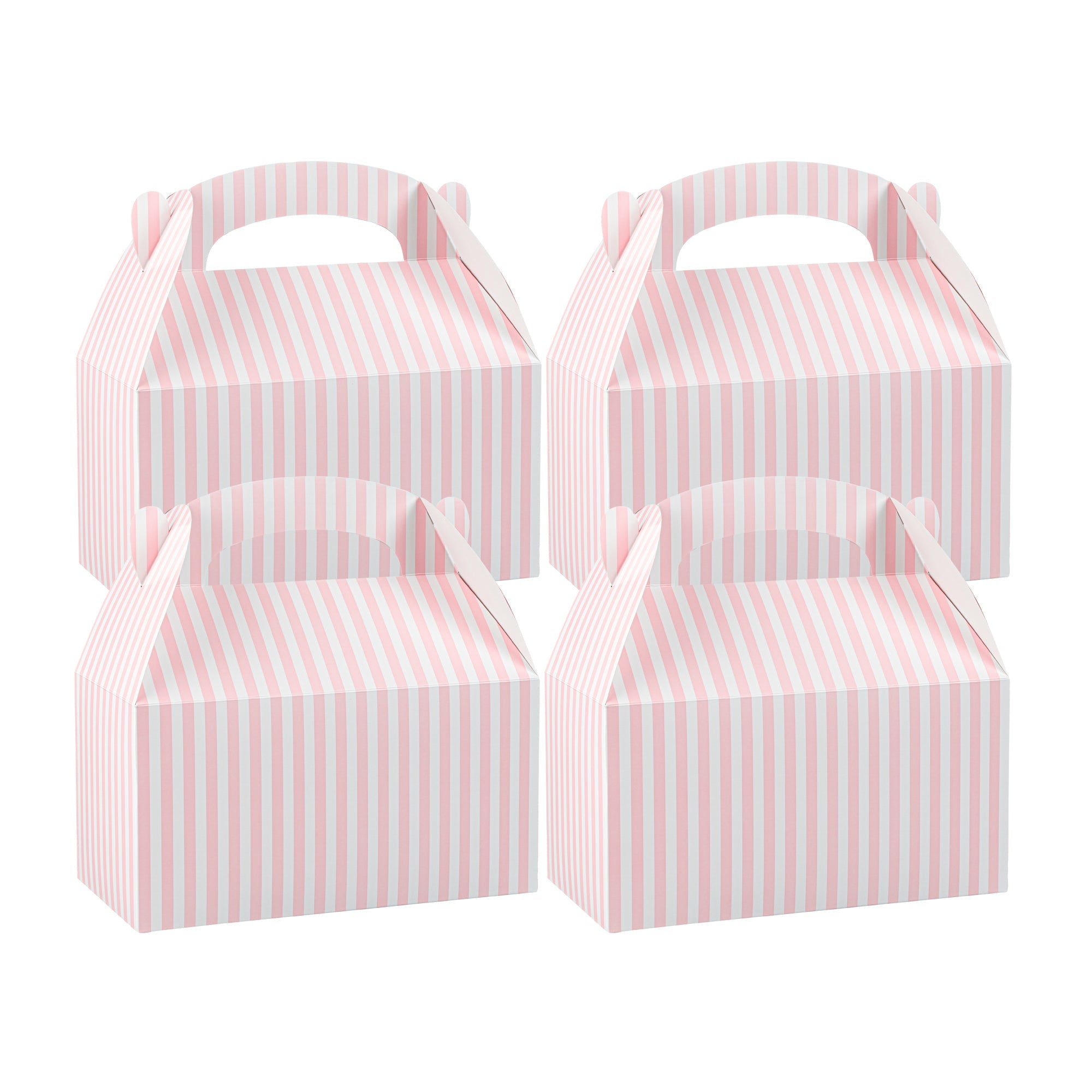 Bio Tek Pink & White Stripe Paper Gable Box / Take Out Container - Compostable - 9 1/2" x 5" x 5" - 25 count box