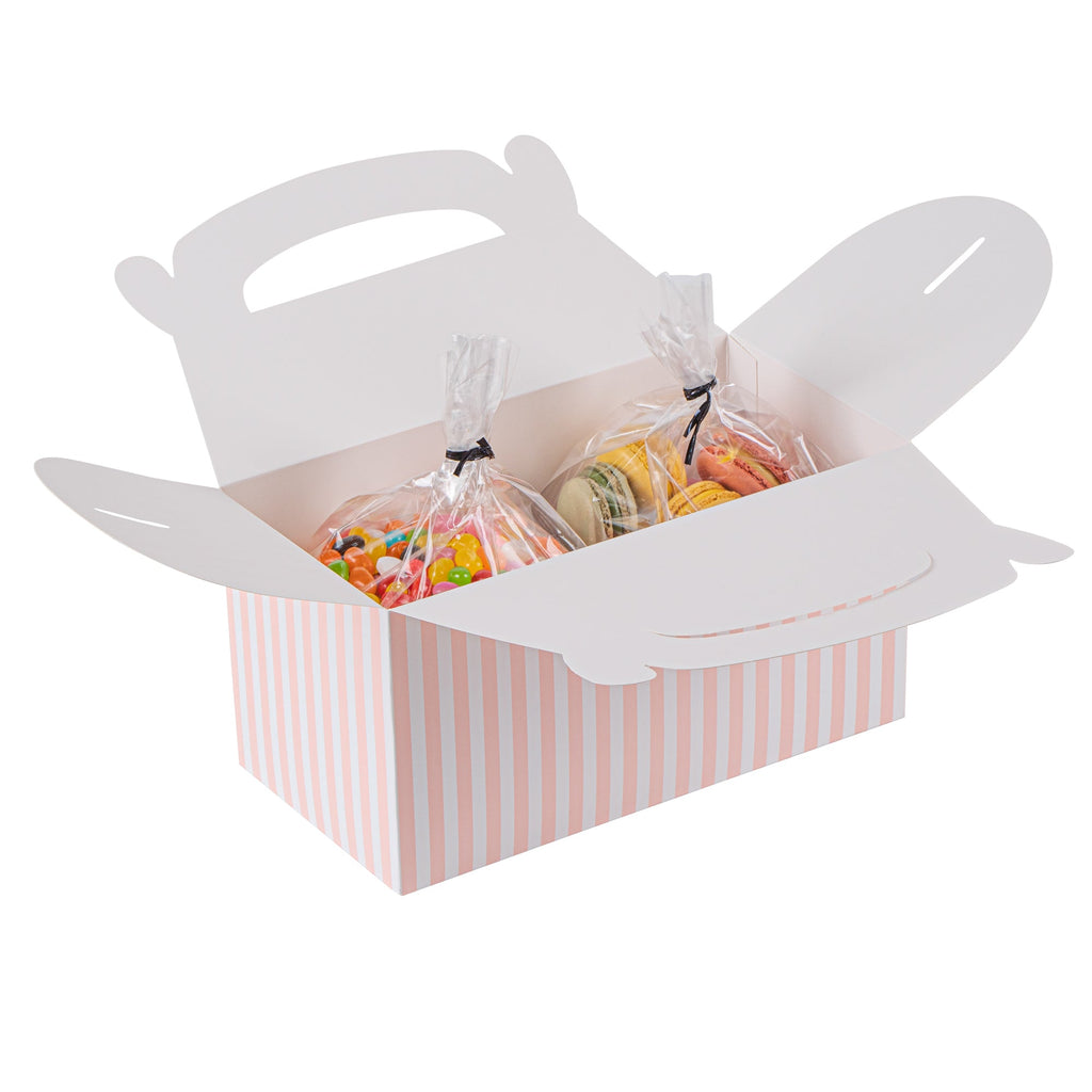 Bio Tek Pink & White Stripe Paper Gable Box / Take Out Container - Compostable - 9 1/2" x 5" x 5" - 25 count box