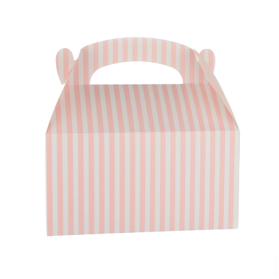 Bio Tek Pink & White Stripe Paper Gable Box / Take Out Container - Compostable - 9 1/2" x 5" x 5" - 25 count box