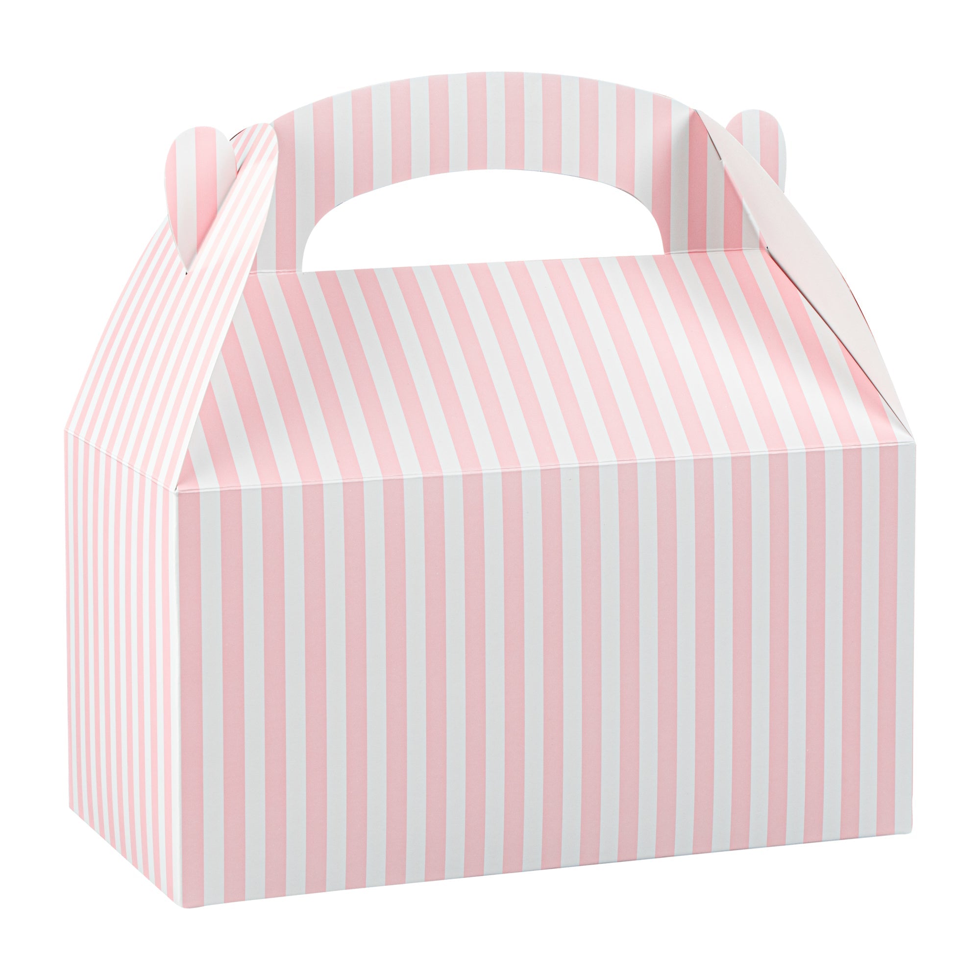 Bio Tek Pink & White Stripe Paper Gable Box / Take Out Container - Compostable - 9 1/2" x 5" x 5" - 25 count box