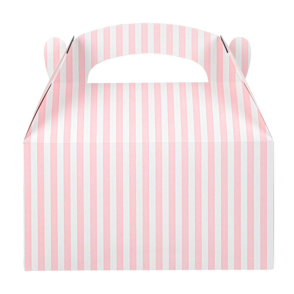 Bio Tek Pink & White Stripe Paper Gable Box / Take Out Container - Compostable - 9 1/2" x 5" x 5" - 25 count box