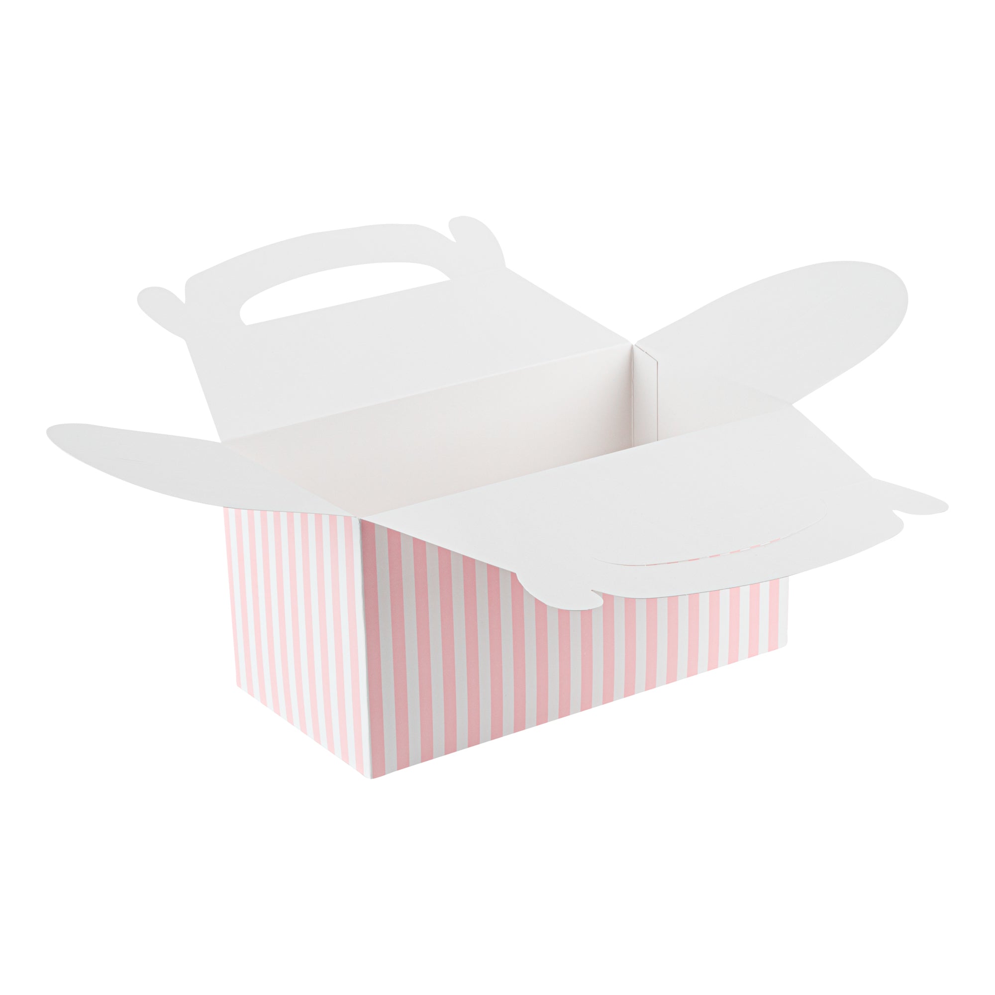 Bio Tek Pink & White Stripe Paper Gable Box / Take Out Container - Compostable - 9 1/2" x 5" x 5" - 25 count box
