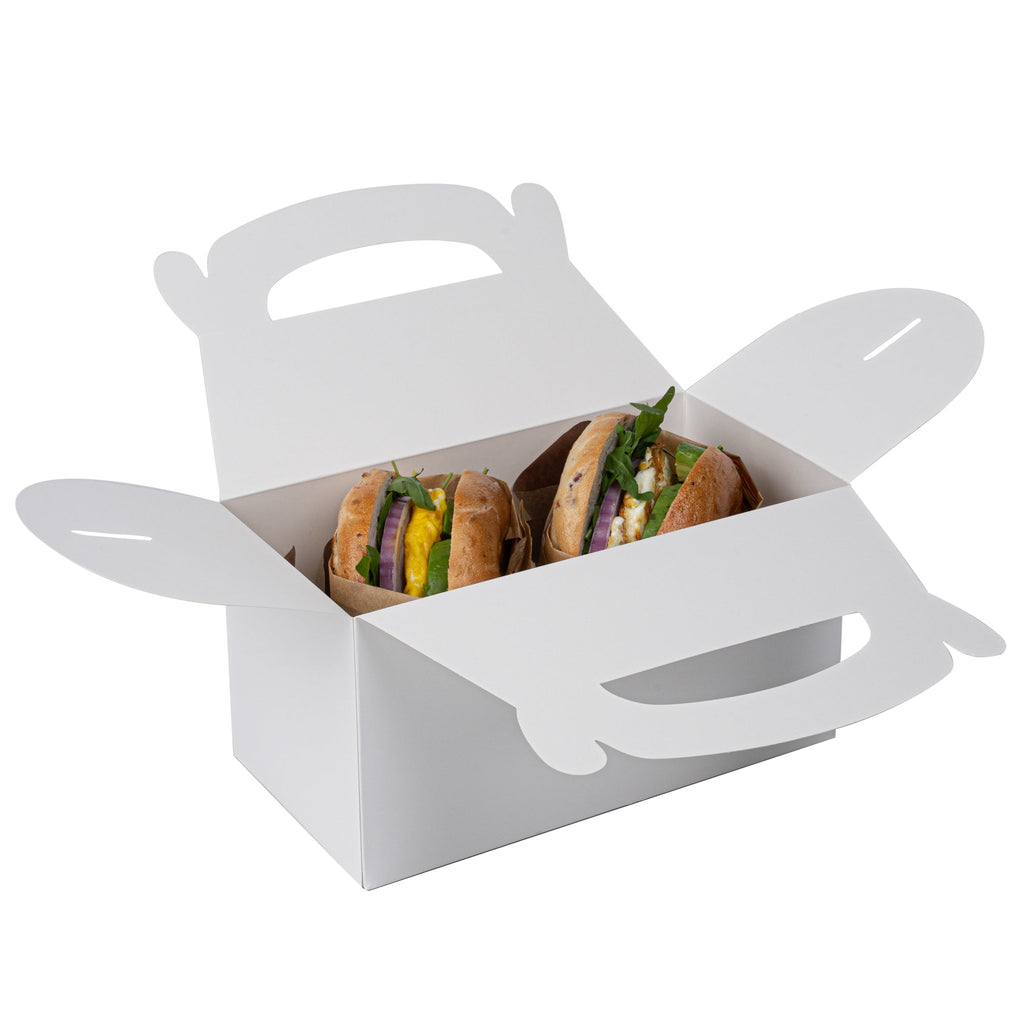 Bio Tek White Paper Gable Box / Take Out Container - Greaseproof - 9 1/2" x 5" x 5" - 25 count box