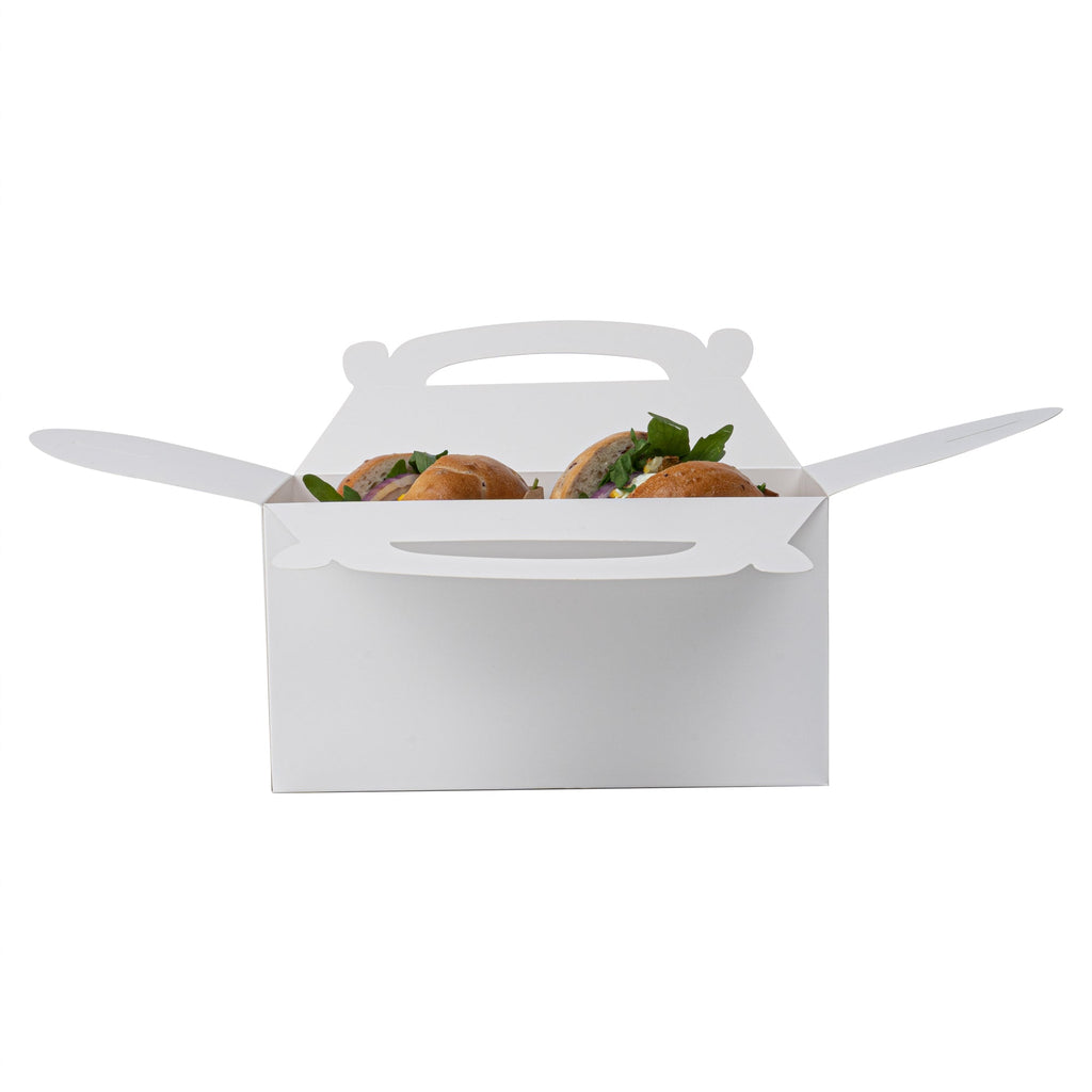 Bio Tek White Paper Gable Box / Take Out Container - Greaseproof - 9 1/2" x 5" x 5" - 25 count box