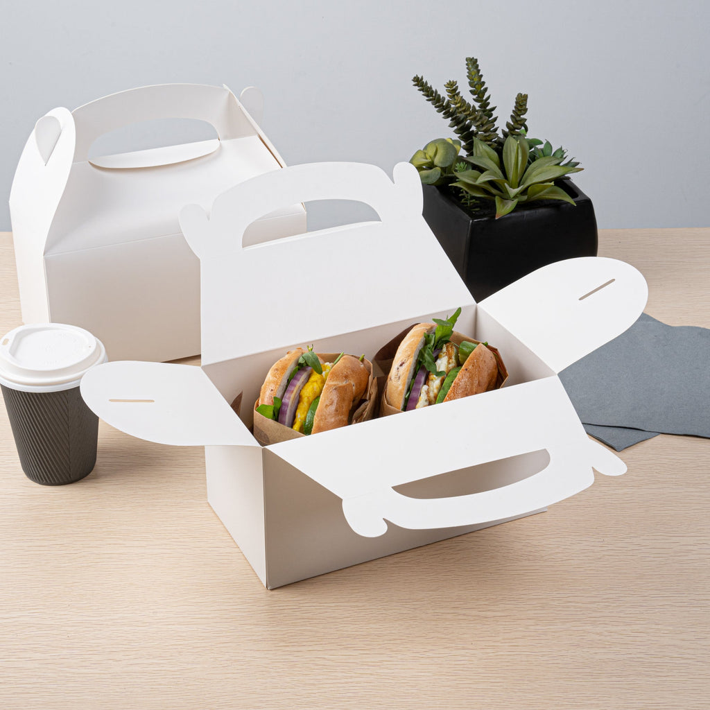 Bio Tek White Paper Gable Box / Take Out Container - Greaseproof - 9 1/2" x 5" x 5" - 100 count box