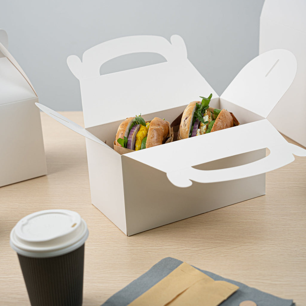Bio Tek White Paper Gable Box / Take Out Container - Greaseproof - 9 1/2" x 5" x 5" - 100 count box