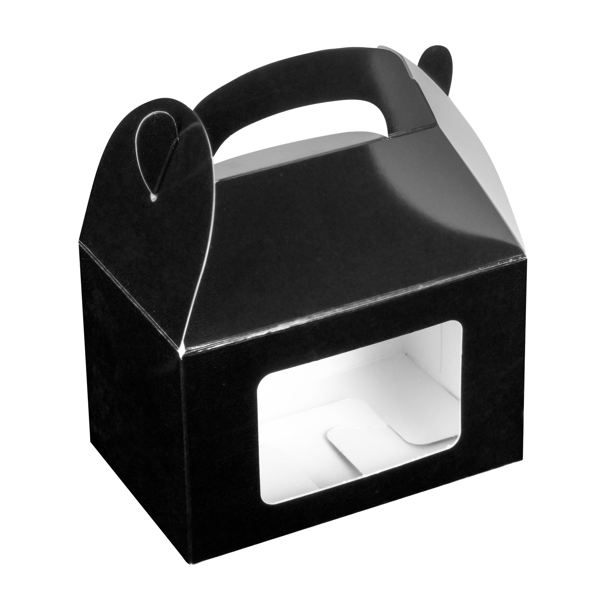 Bio Tek Black Paper Gable Box / Take Out Container - Greaseproof, with Window - 4" x 2 1/2" x 2 1/2" - 100 count box