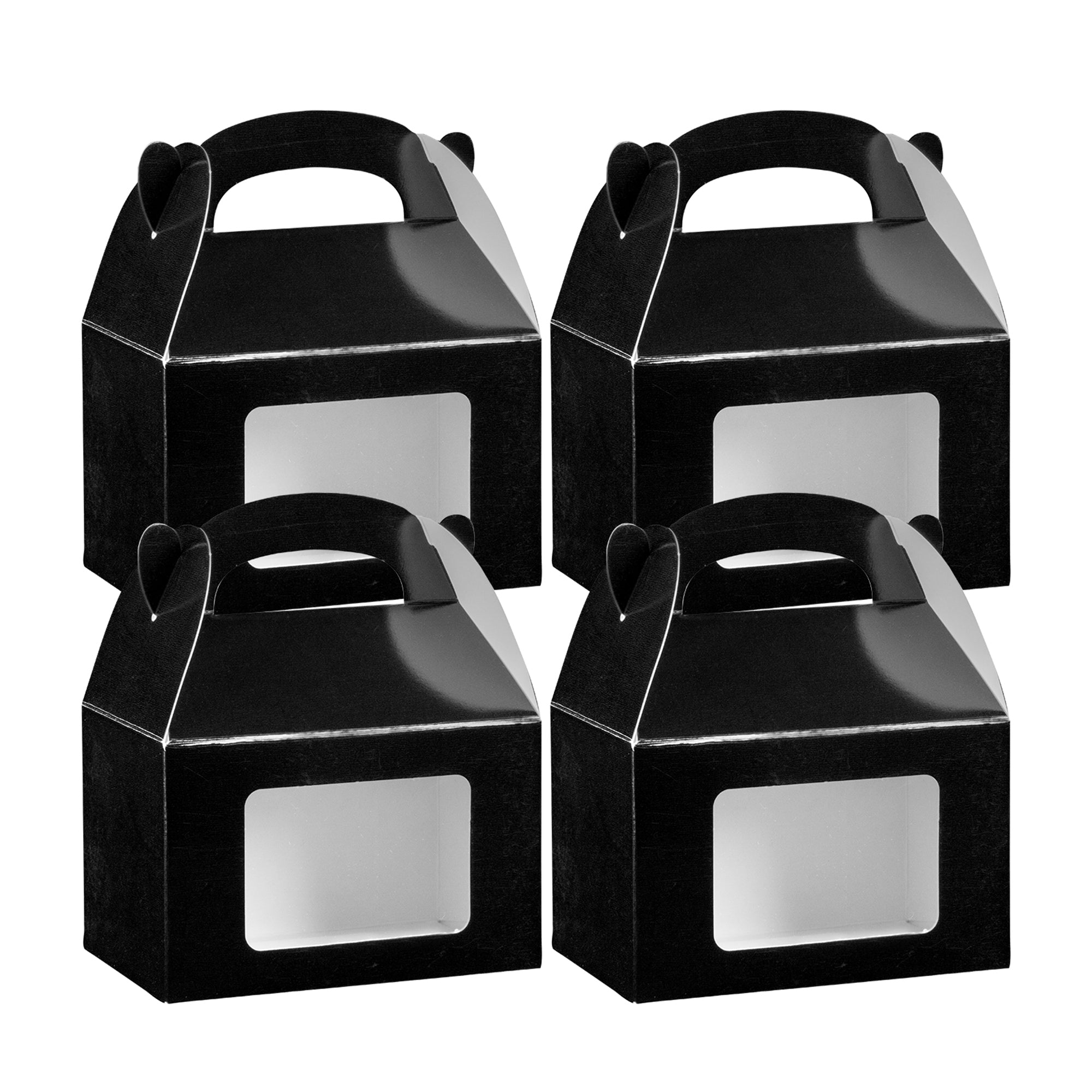 Bio Tek Black Paper Gable Box / Take Out Container - Greaseproof, with Window - 4" x 2 1/2" x 2 1/2" - 100 count box