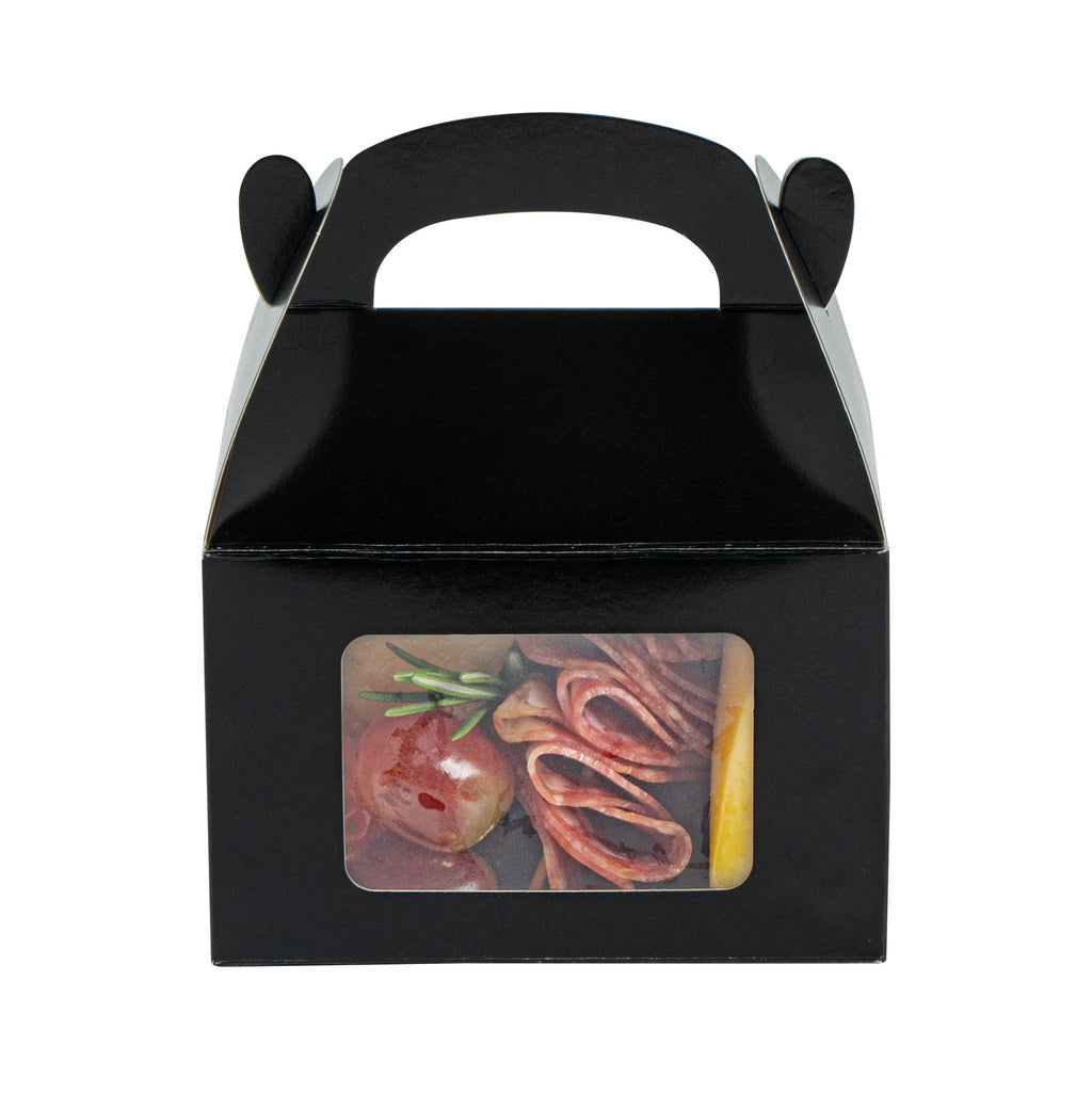Bio Tek Black Paper Gable Box / Take Out Container - Greaseproof, with Window - 4" x 2 1/2" x 2 1/2" - 100 count box