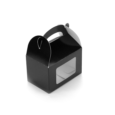 Bio Tek Black Paper Gable Box / Take Out Container - Greaseproof, with Window - 4" x 2 1/2" x 2 1/2" - 100 count box