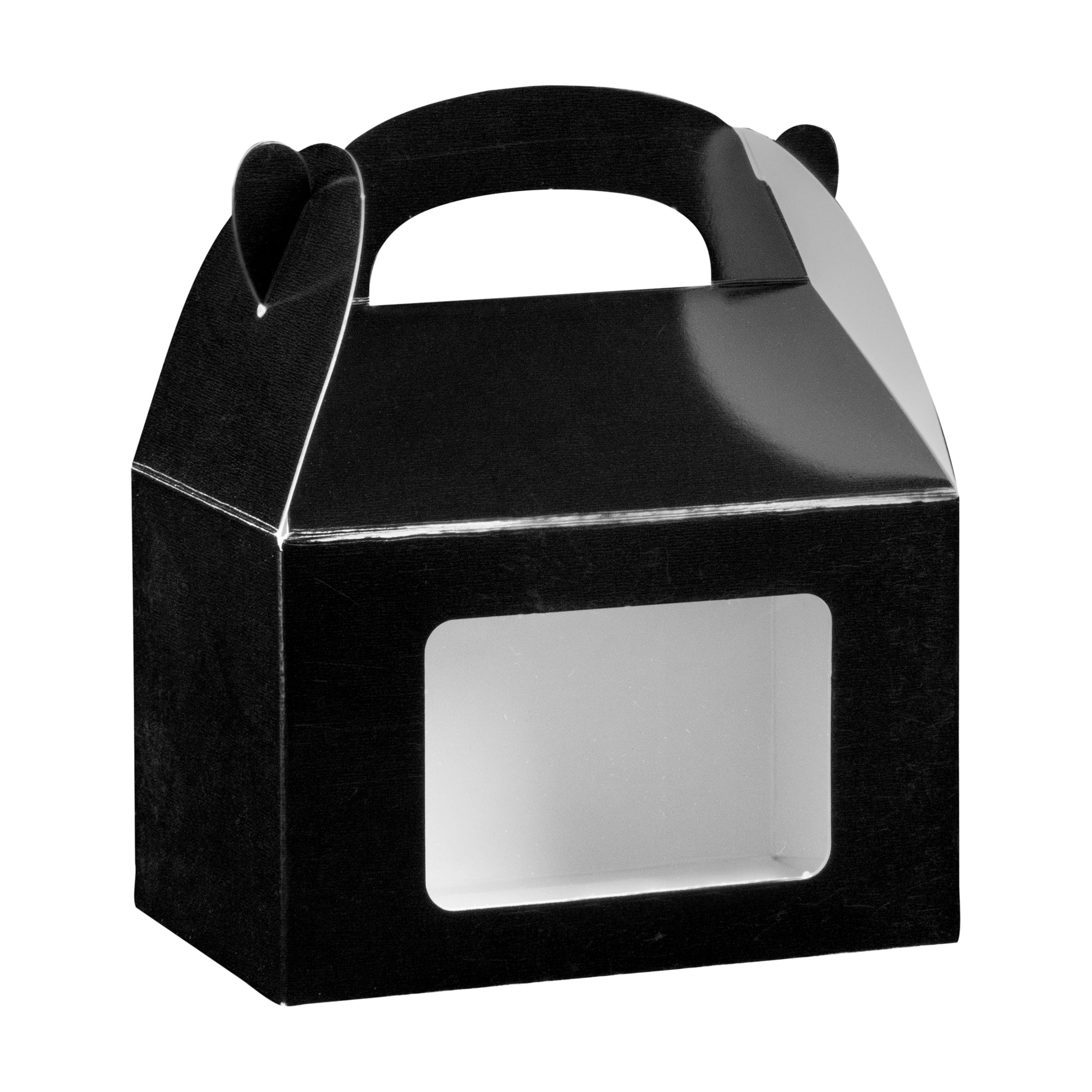Bio Tek Black Paper Gable Box / Take Out Container - Greaseproof, with Window - 4" x 2 1/2" x 2 1/2" - 100 count box