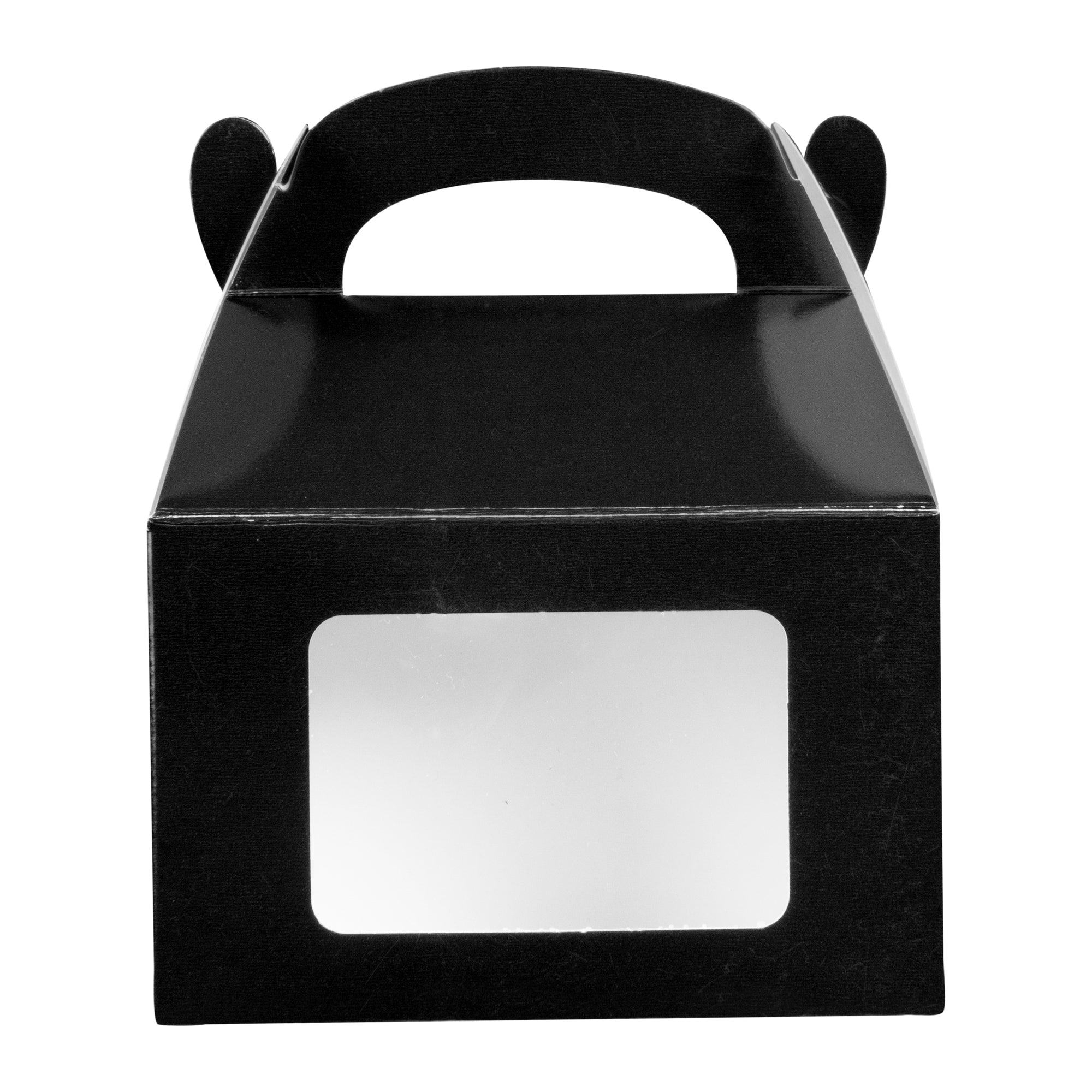 Bio Tek Black Paper Gable Box / Take Out Container - Greaseproof, with Window - 4" x 2 1/2" x 2 1/2" - 100 count box