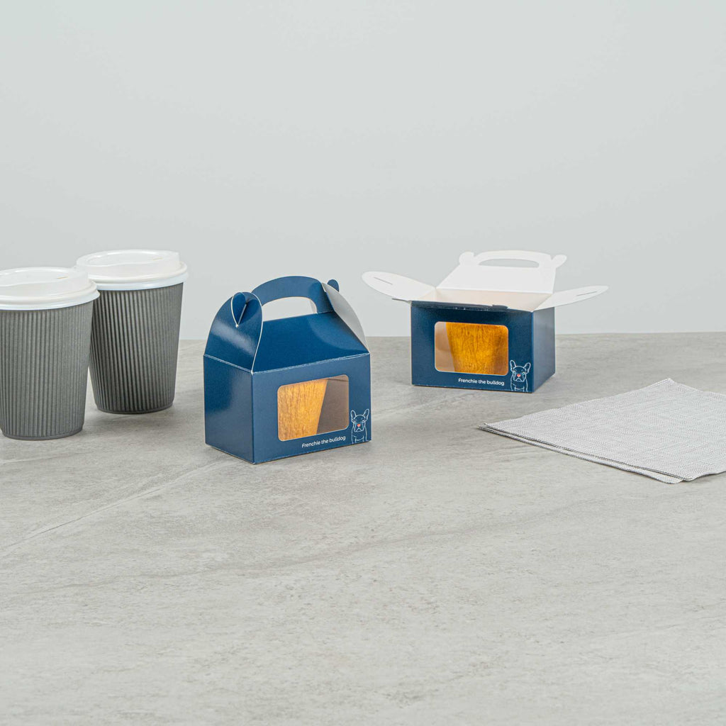 Bio Tek Frenchie Paper Gable Box / Take Out Container - with Window - 4" x 2 1/2" x 2 1/2" - 25 count box