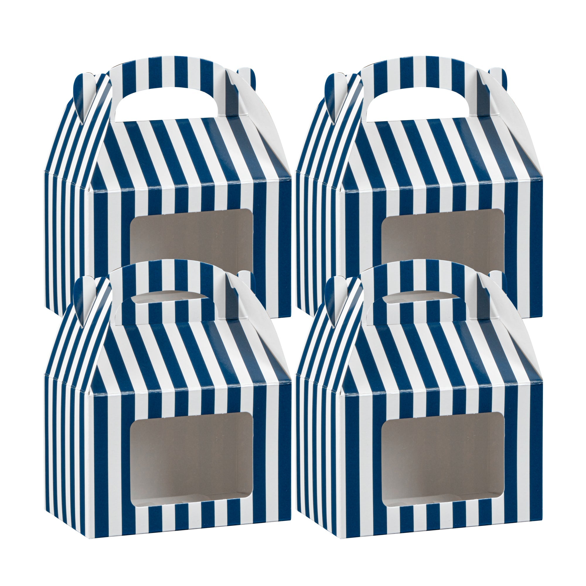 Bio Tek Blue & White Stripe Paper Gable Box / Take Out Container - with Window - 4" x 2 1/2" x 2 1/2" - 100 count box