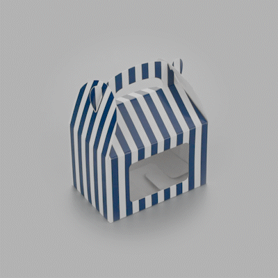 Bio Tek Blue & White Stripe Paper Gable Box / Take Out Container - with Window - 4" x 2 1/2" x 2 1/2" - 100 count box