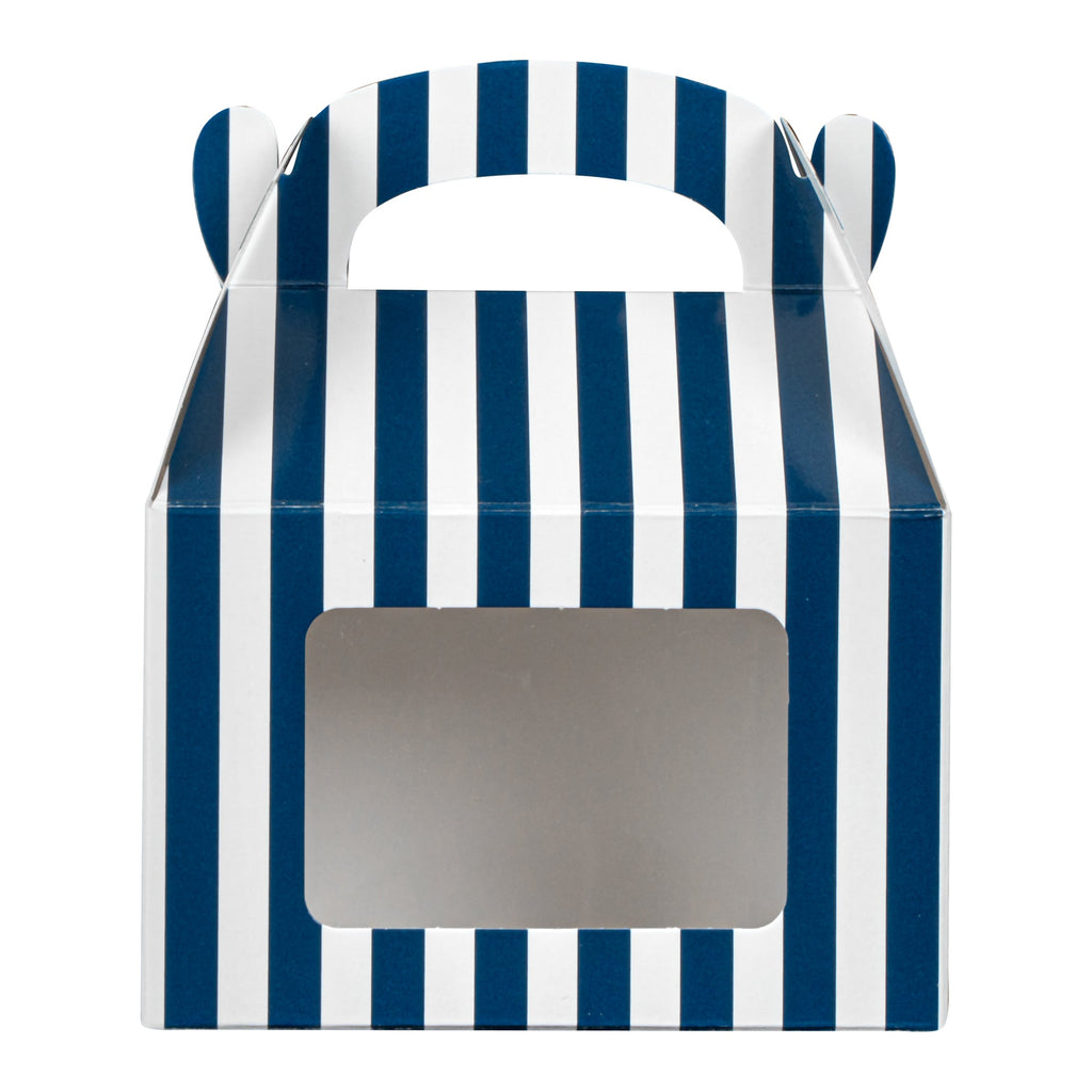 Bio Tek Blue & White Stripe Paper Gable Box / Take Out Container - with Window - 4" x 2 1/2" x 2 1/2" - 100 count box