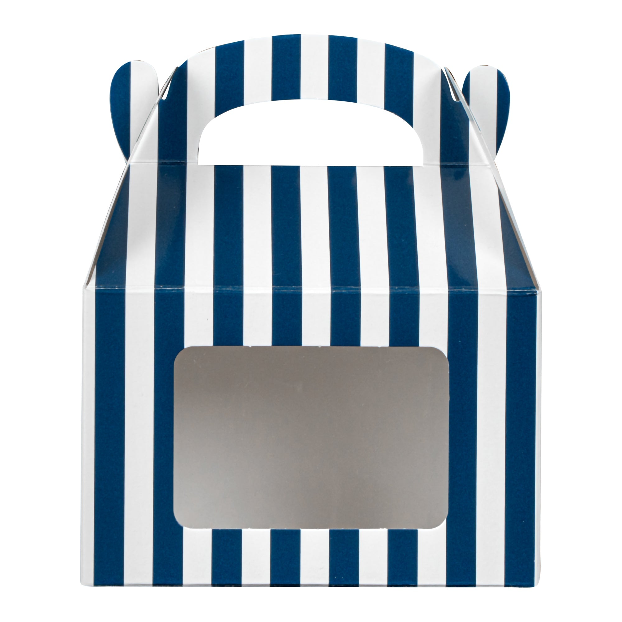 Bio Tek Blue & White Stripe Paper Gable Box / Take Out Container - with Window - 4" x 2 1/2" x 2 1/2" - 100 count box